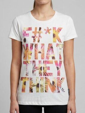 Criminal Damage White Floral Graphic Short Sleeve Tee - 'F#K What They Think'
